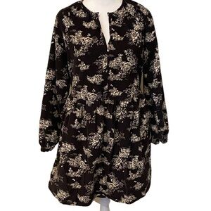 Universal Thread Floral Patterned Corduroy Dark Brown Dress. Size XS.